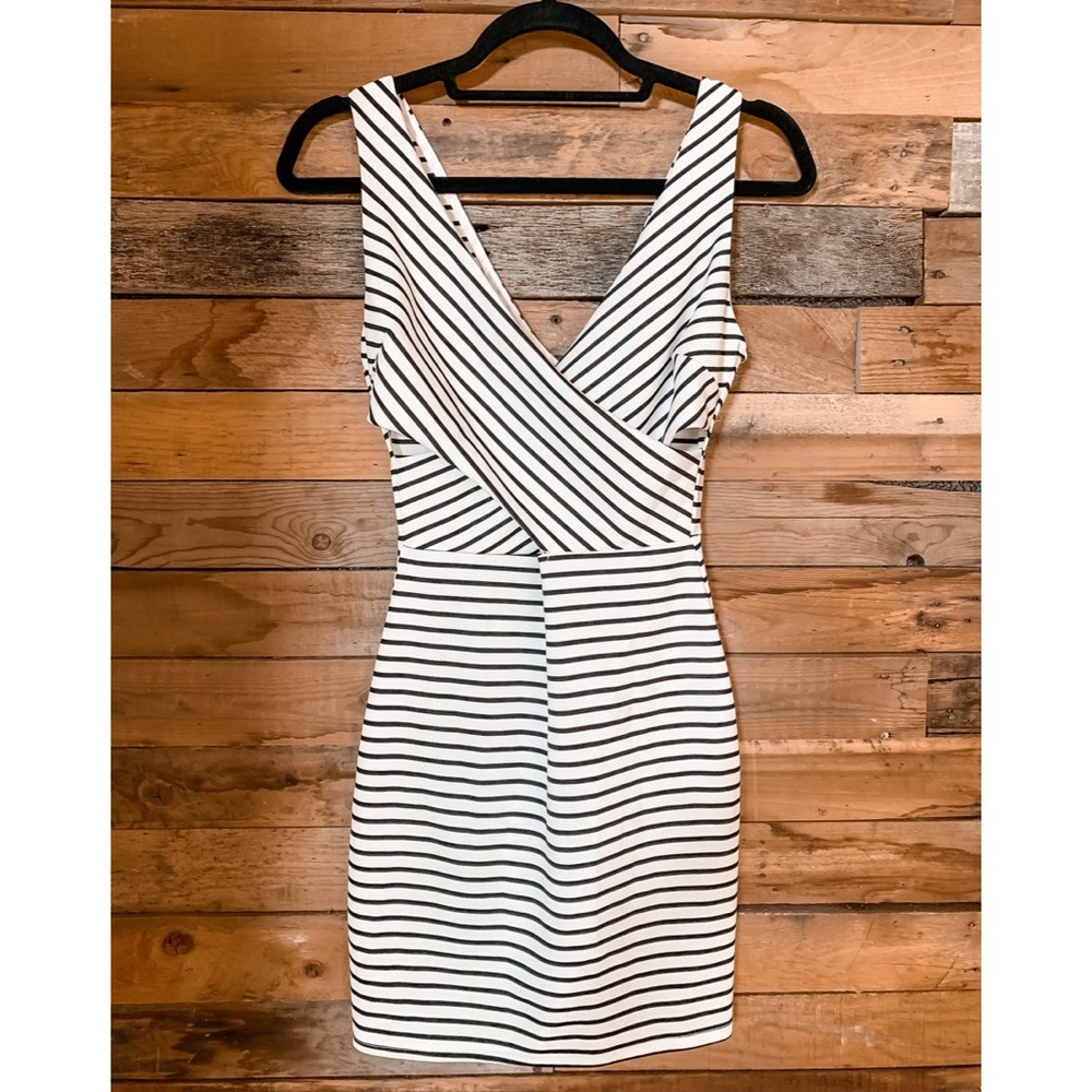 White Stripe Cut Out Mini Dress